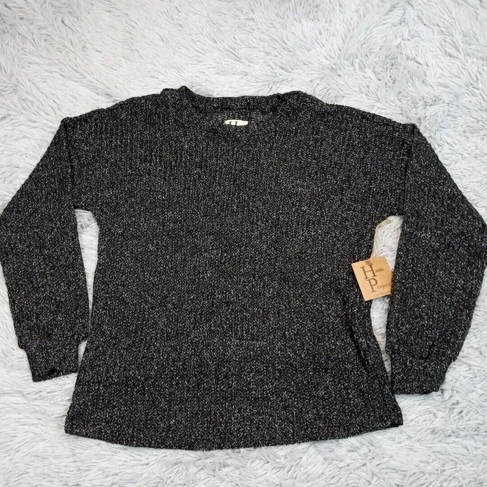 Haute Project Sweater Womens S‎ Gray Back Button Detail Semi Sheer Preppy New